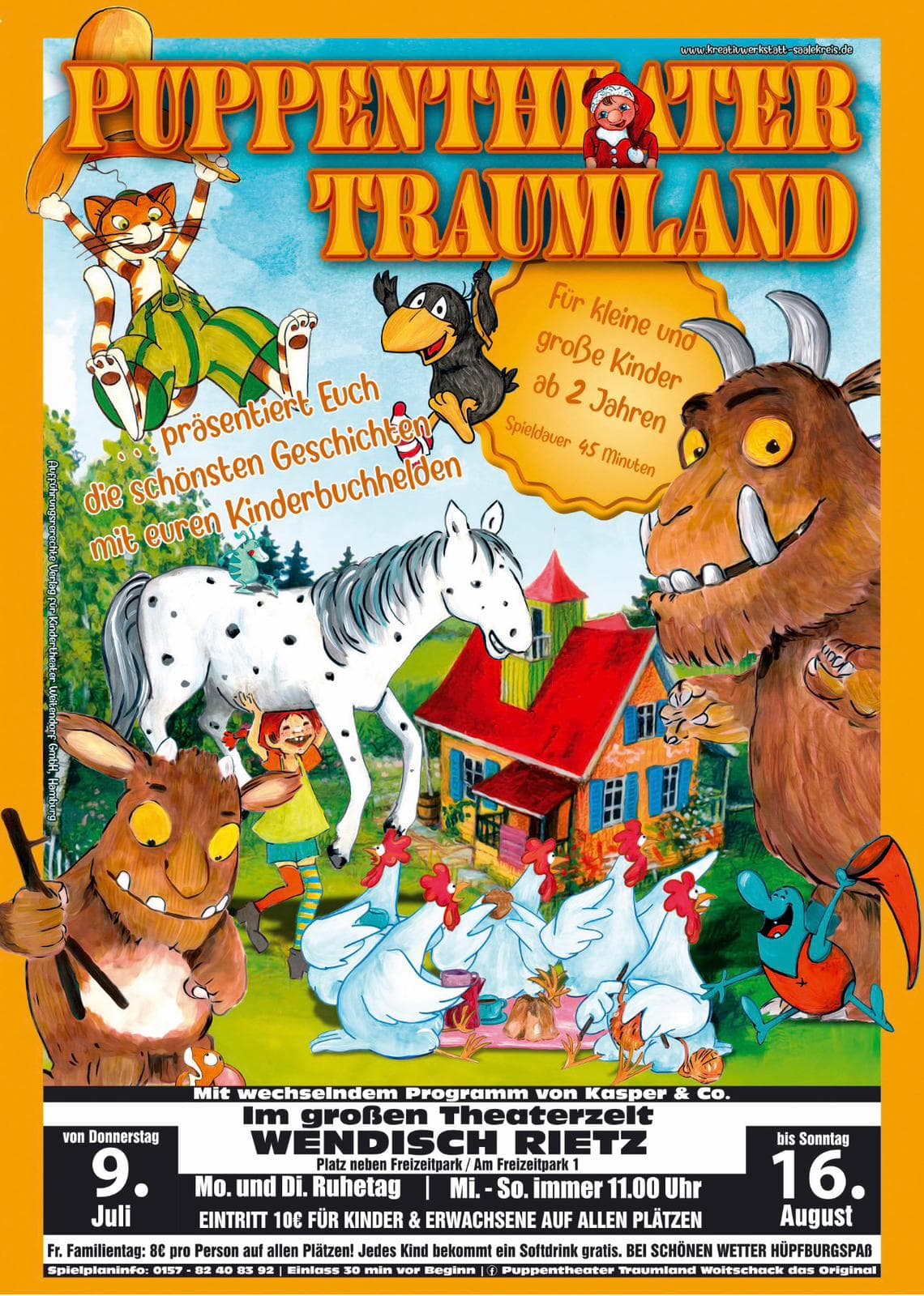 Programmplakat mit Spielterminen und Kinderbuchhelden